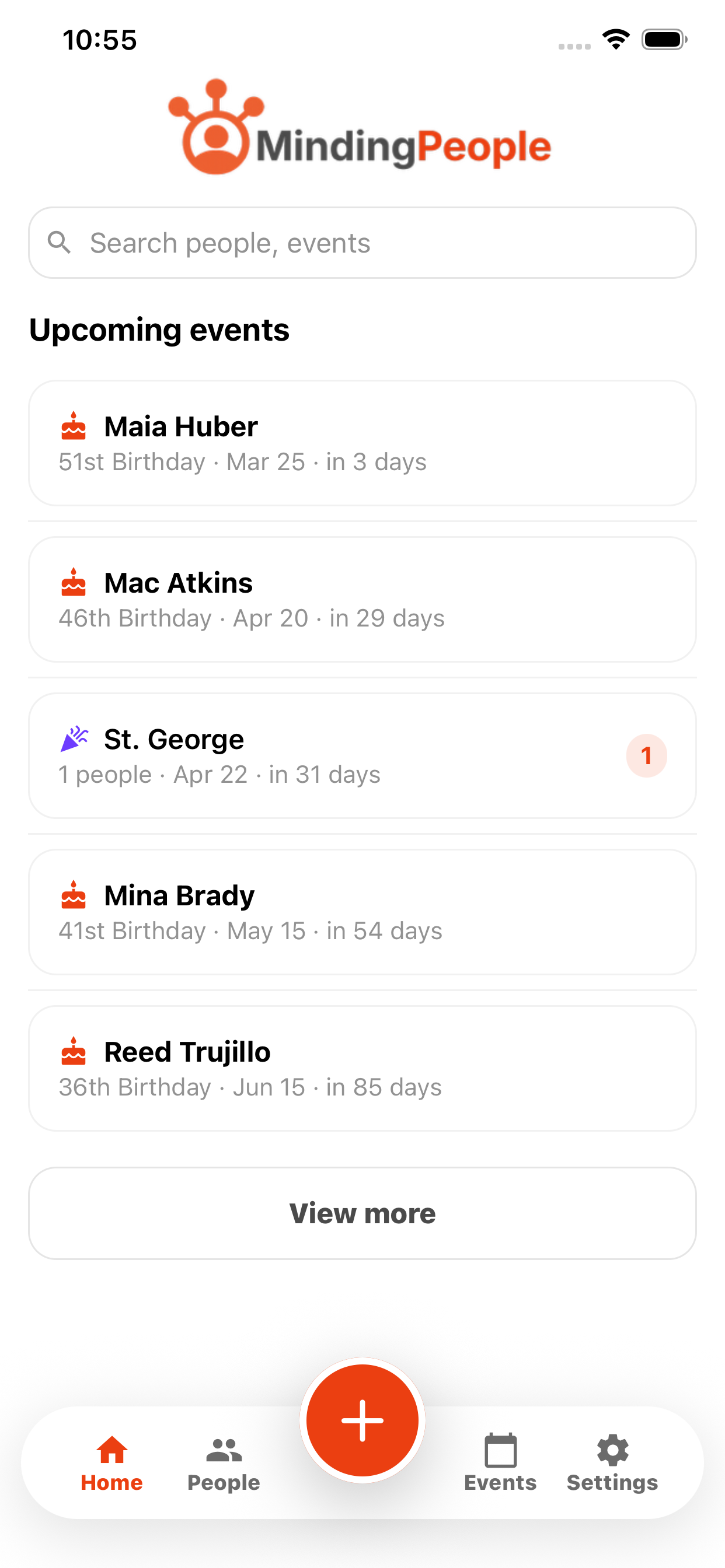 MindingPeople events and reminders